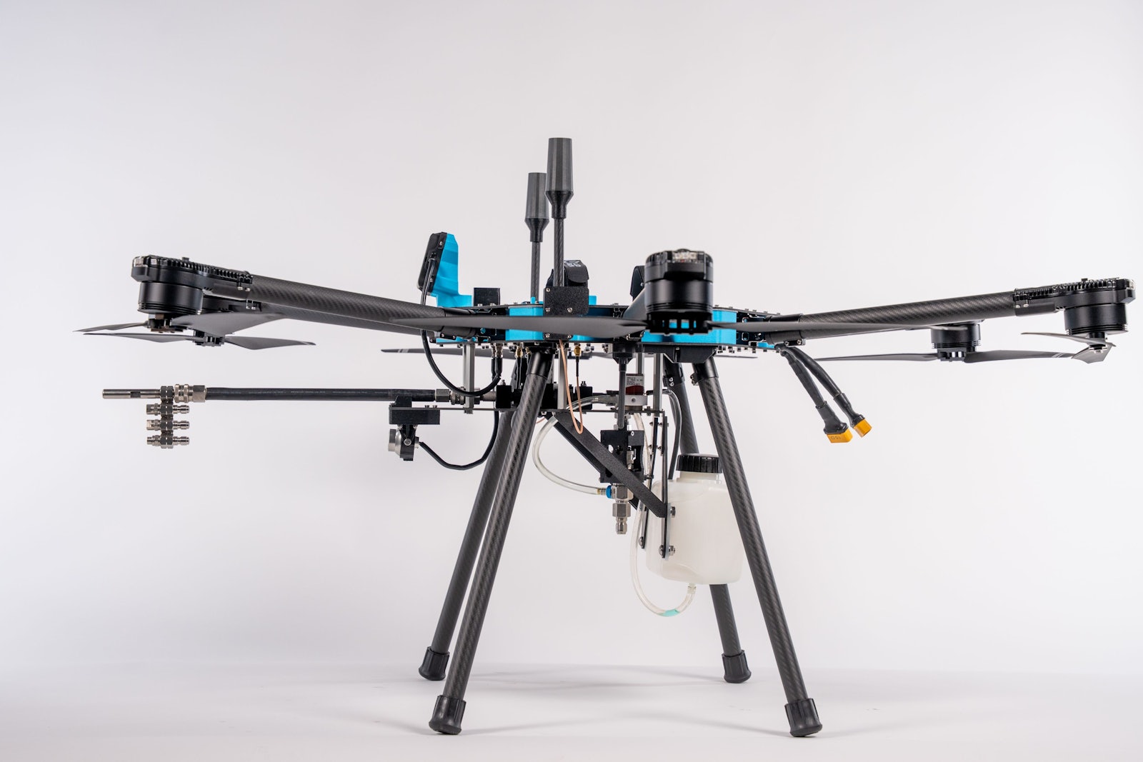 Close-up of the Sherpa drone airframe, rotors and onboard camera